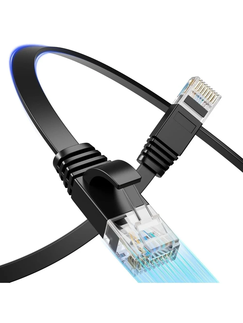 150 FEET FLAT CAT 6 CABLE W/ RJ45'S NEW BUT A TANGLE MESS, UNTANGLE & SAVE